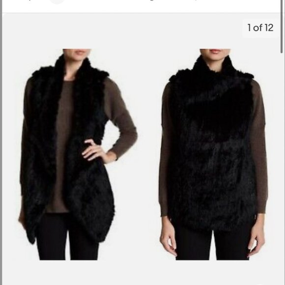 Catherine Malandrino Long Drape Genuine Rabbit Fur Vest (Black- S) - Picture 2 of 13